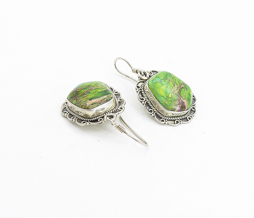 925 Sterling Silver  Vintage Dyed Sea Sediment Jasper Dangle Earrings  EG3613
