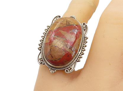 925 Sterling Silver  Cabochon Cut Jasper Swirly Cocktail Ring Sz 6  RG8534