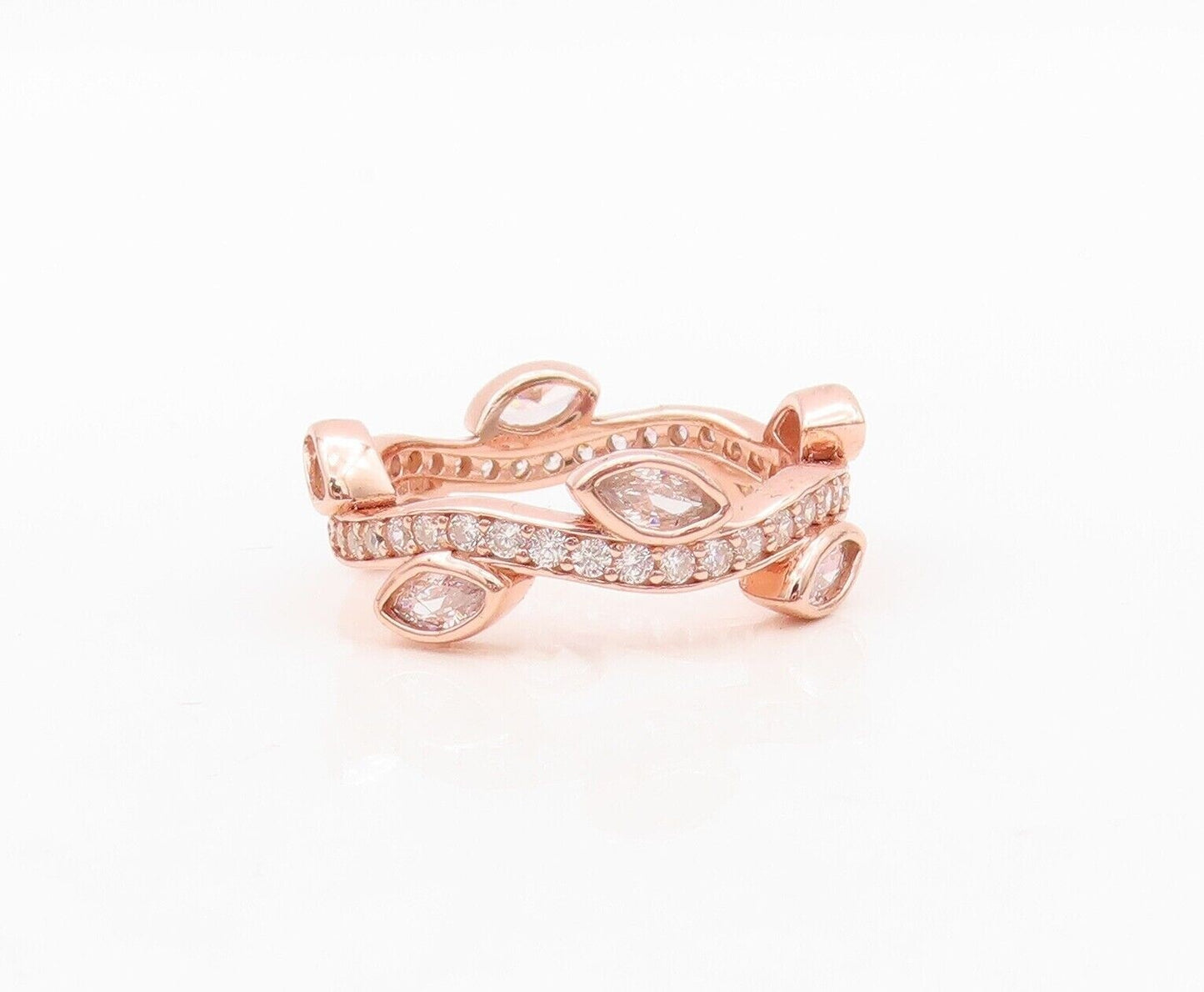 925 Sterling Silver Vintage Ring Rose Gold Plated Floral Cut Topaz  Sz 7 RG30384
