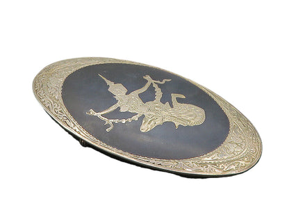 SIAM 925 Sterling Silver  Vintage Enamel Niello Dancer Brooch Pin  BP3758