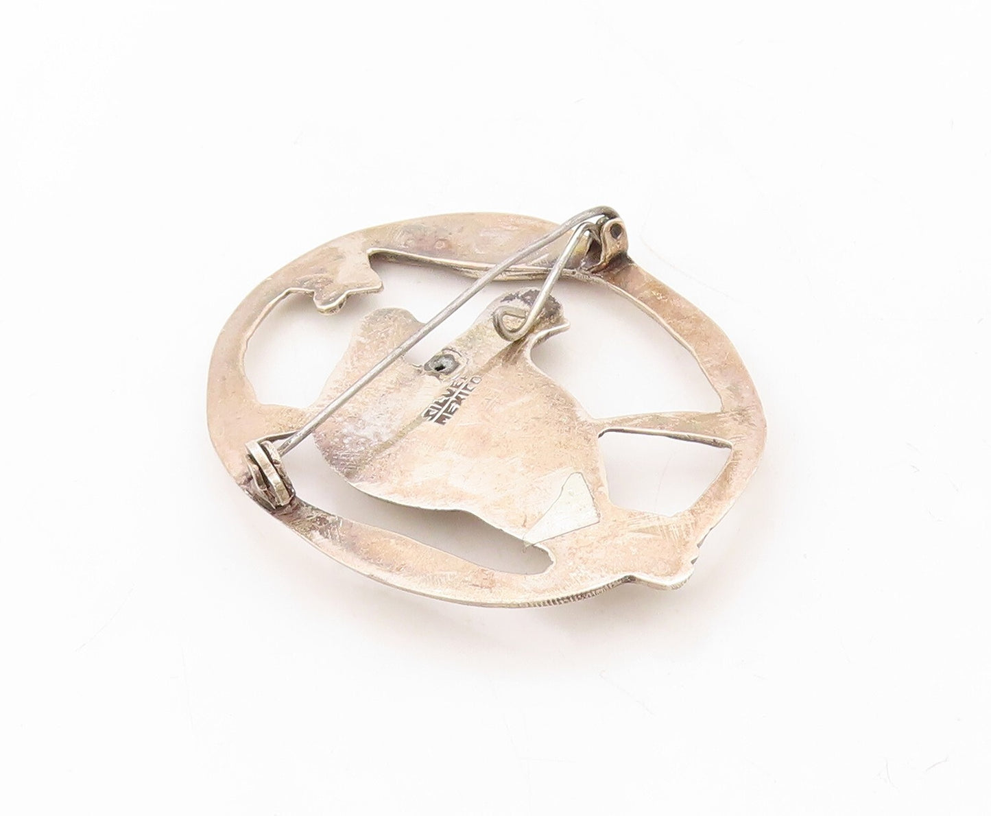 925 Sterling Silver Vintage Brooch Pin MEXICO Solid Cutout Love Birds  BP11261