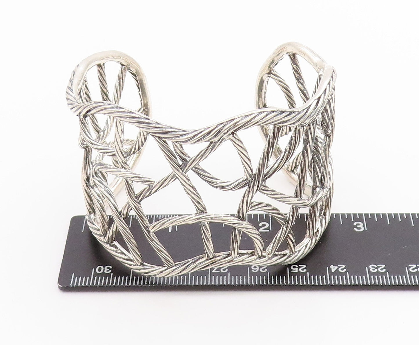 925 Sterling Silver Vintage Bracelet Cutout Twisted Ropes Woven Cuff  BT11358