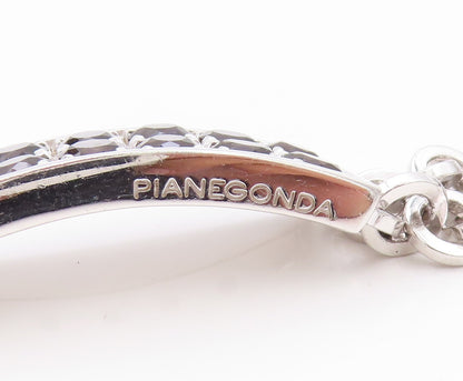 925 Sterling Silver Vintage Bracelet PIANEGONDA Round Smoky Quartz  BT11181