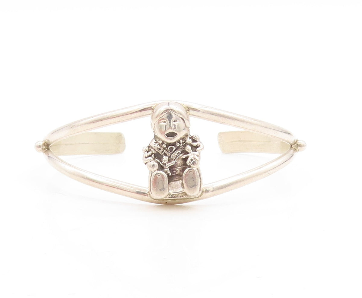 925 Sterling Silver Vintage Bracelet CAROL FELLY Cutout Crying Baby Cuff BT10950