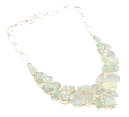 Silver Vintage Rough Gemstone Large Royal Chain Necklace  NE2261