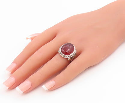 925 Sterling Silver Vintage Ring Oval Carnelian Statement Band  Sz 8.5  RG36148