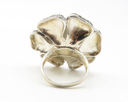 925 Sterling Silver  Cubic Zirconia & Marcasite Cocktail Ring Sz 7  RG11779