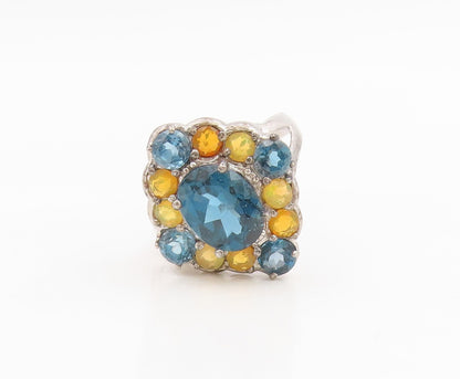 925 Sterling Silver Vintage Ring Sapphire & Opal Cluster Band  Sz 8  RG34986