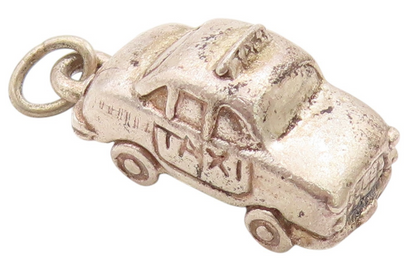 925 Sterling Silver Vintage Pendant 3D Carved New York Taxi Charm  PT24676
