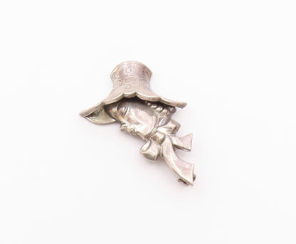 LANG 925 Sterling Silver  Vintage Woman Wearing Hat Shiny Brooch Pin  BP7777