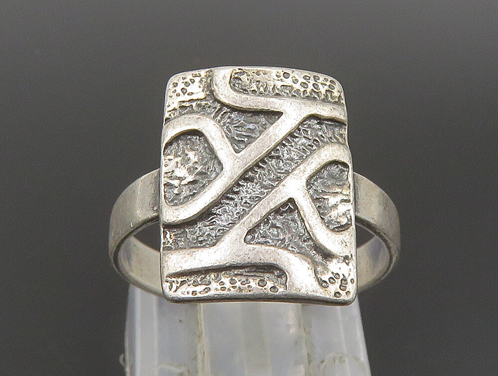 POLAND 925 Silver  Vintage Rectangle Engraved Abstract Ring Sz 5.5  RG24205
