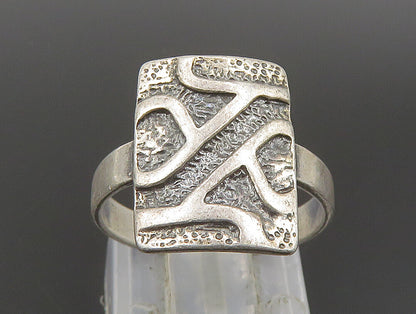 POLAND 925 Silver  Vintage Rectangle Engraved Abstract Ring Sz 5.5  RG24205
