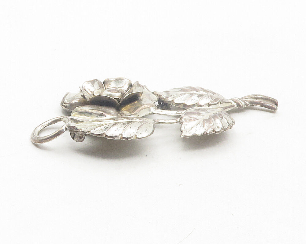 925 Sterling Silver  Vintage Shiny Sculpted Flower Motif Brooch Pin  BP4385