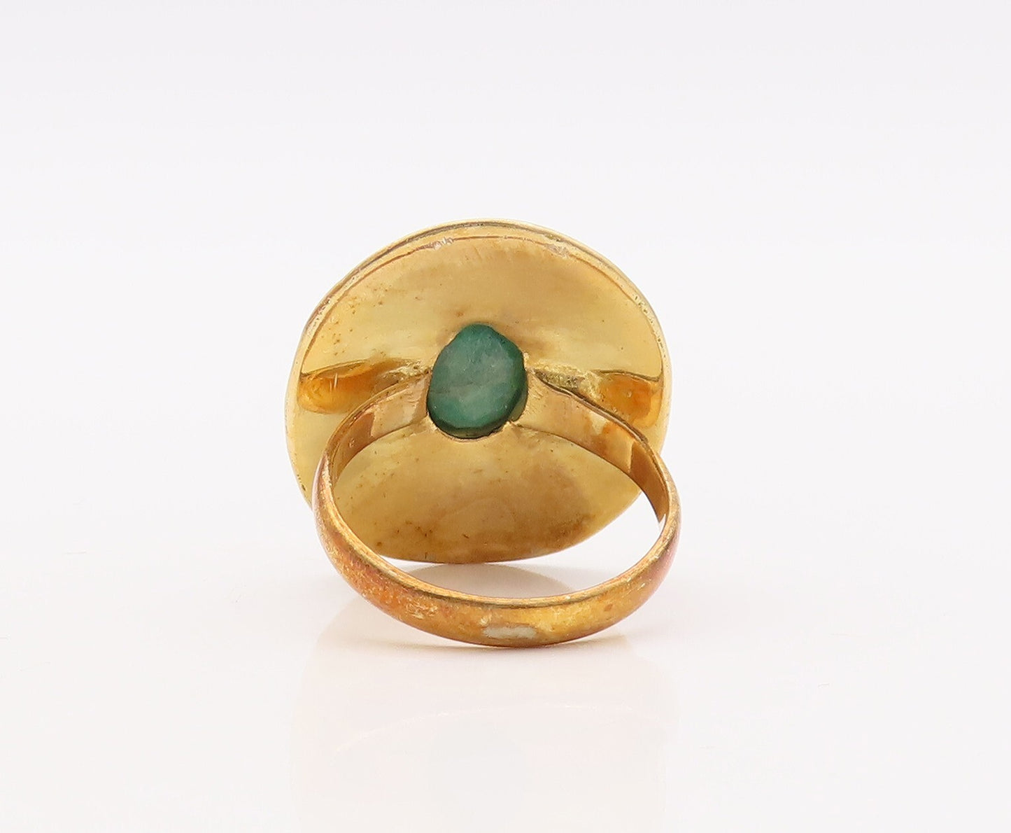 925 Sterling Silver Vintage Ring Gold Plated Swirly Carved Gemstone Sz 9 RG29922
