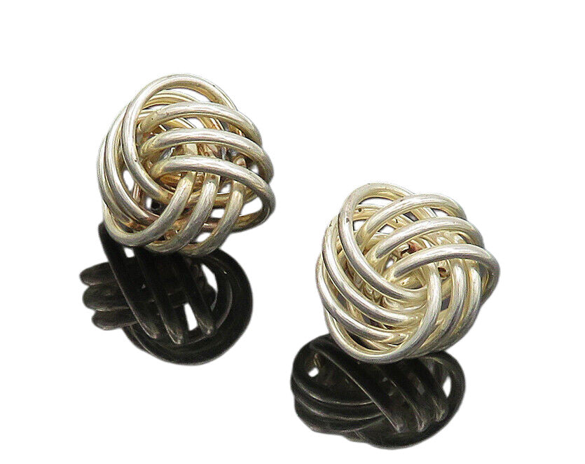 925 Sterling Silver  Vintage Shiny Round Knot Drop Earrings  EG9766