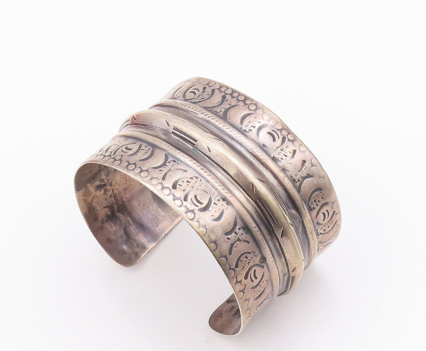 925 Sterling Silver Vintage Bracelet MIDDLE EAST Antique Etched Cuff  BT10557