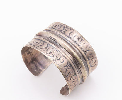 925 Sterling Silver Vintage Bracelet MIDDLE EAST Antique Etched Cuff  BT10557