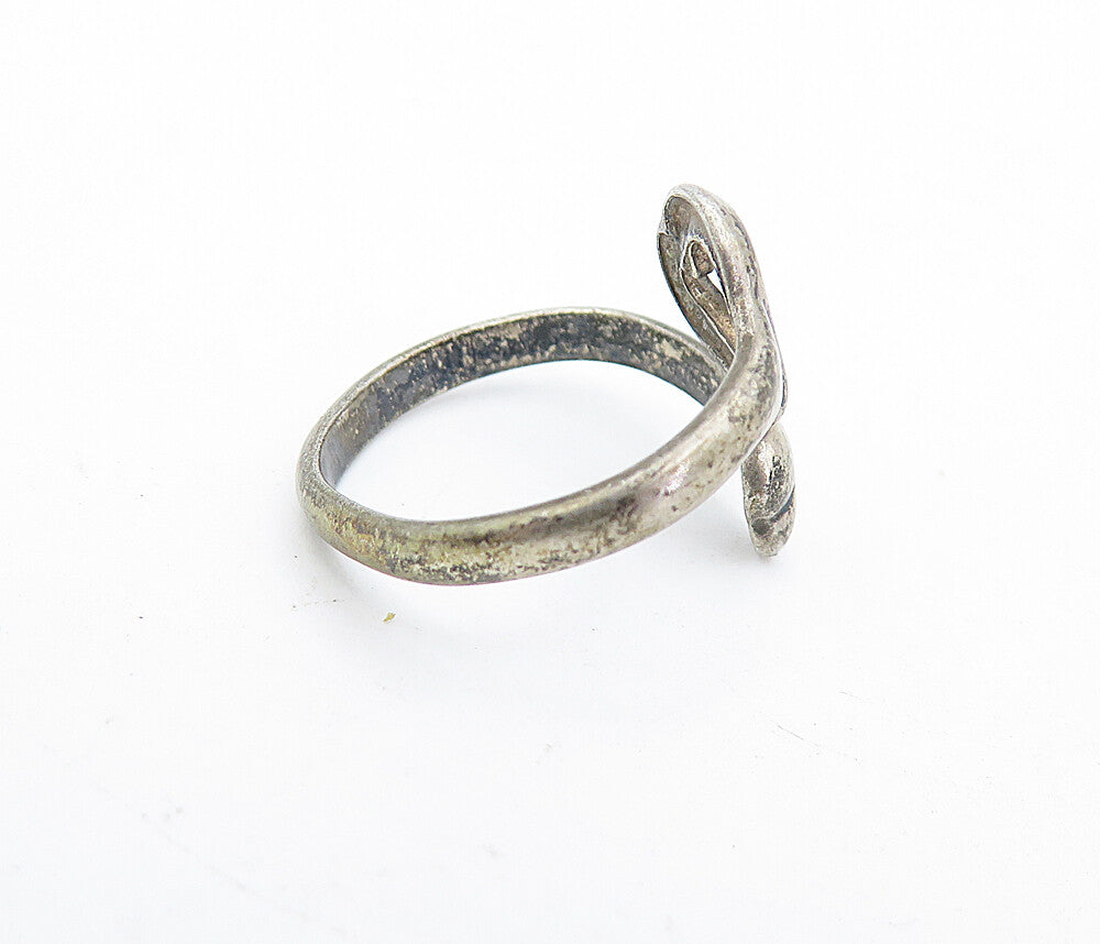 925 Sterling Silver  Vintage Antique Dark Tone Heart Bypass Ring Sz 4  RG5362