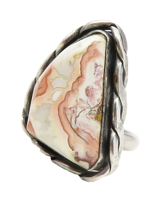 925 Sterling Silver  Vintage Jasper Twist Trim Cocktail Ring Sz 3.5  RG12710