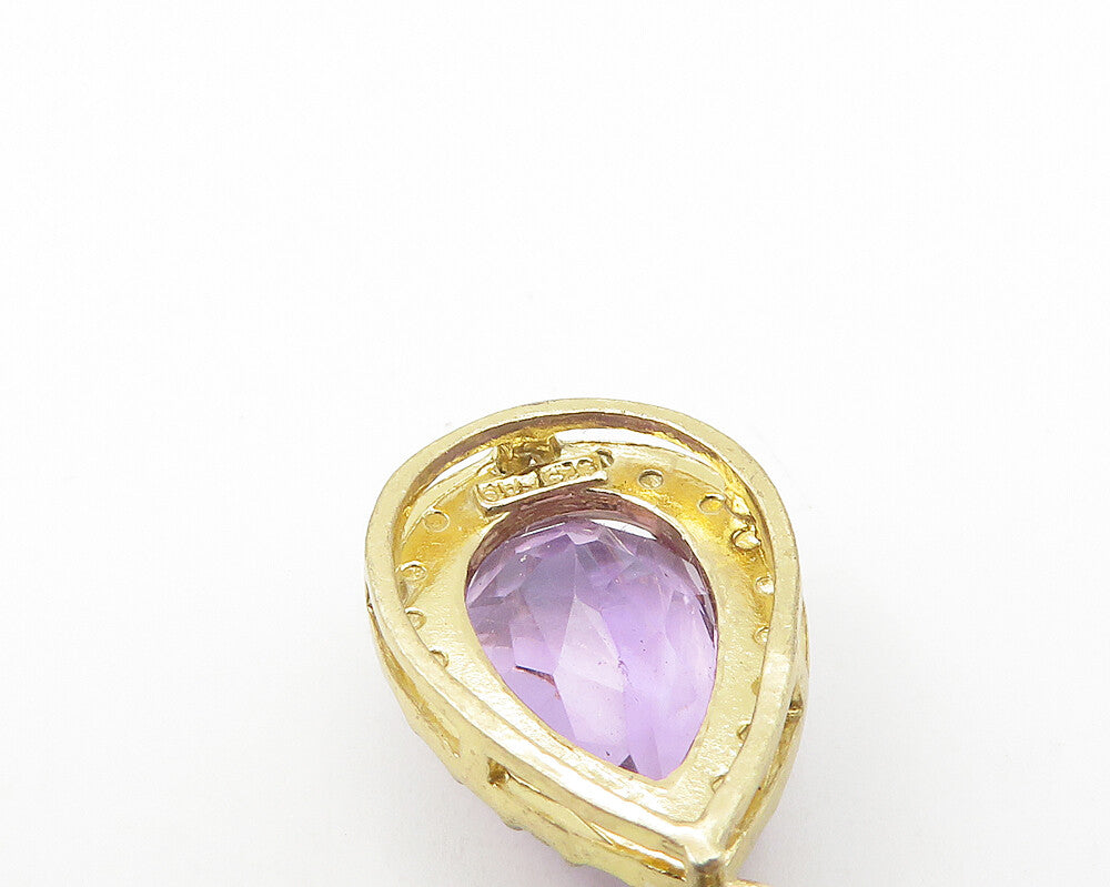925 Sterling Silver  Amethyst Gold Plated Shiny Tear Drop Pendant  PT9187