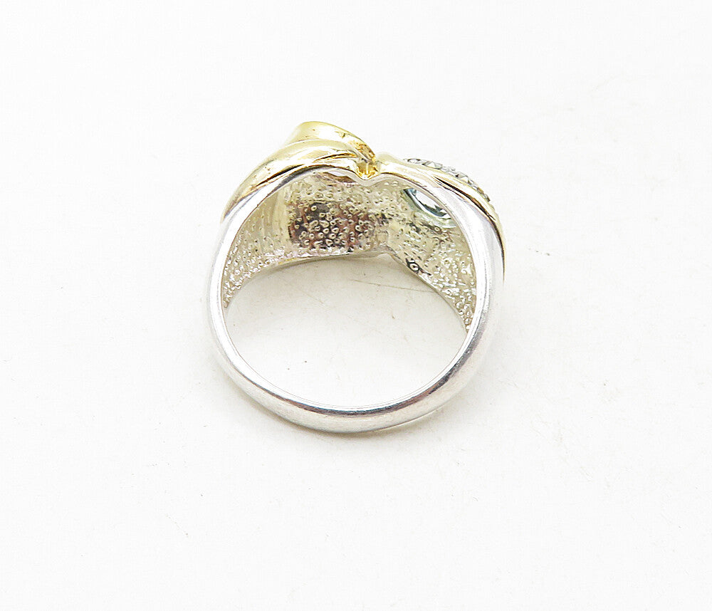 925 Sterling Silver Amethyst Topaz & Marcasite Two Tone Band Ring Sz 8  RG9275