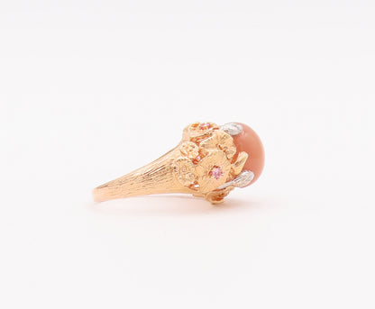 925 Sterling Silver Vintage Ring Gold Plated Floral Cream Gemstone Sz 9  RG28033