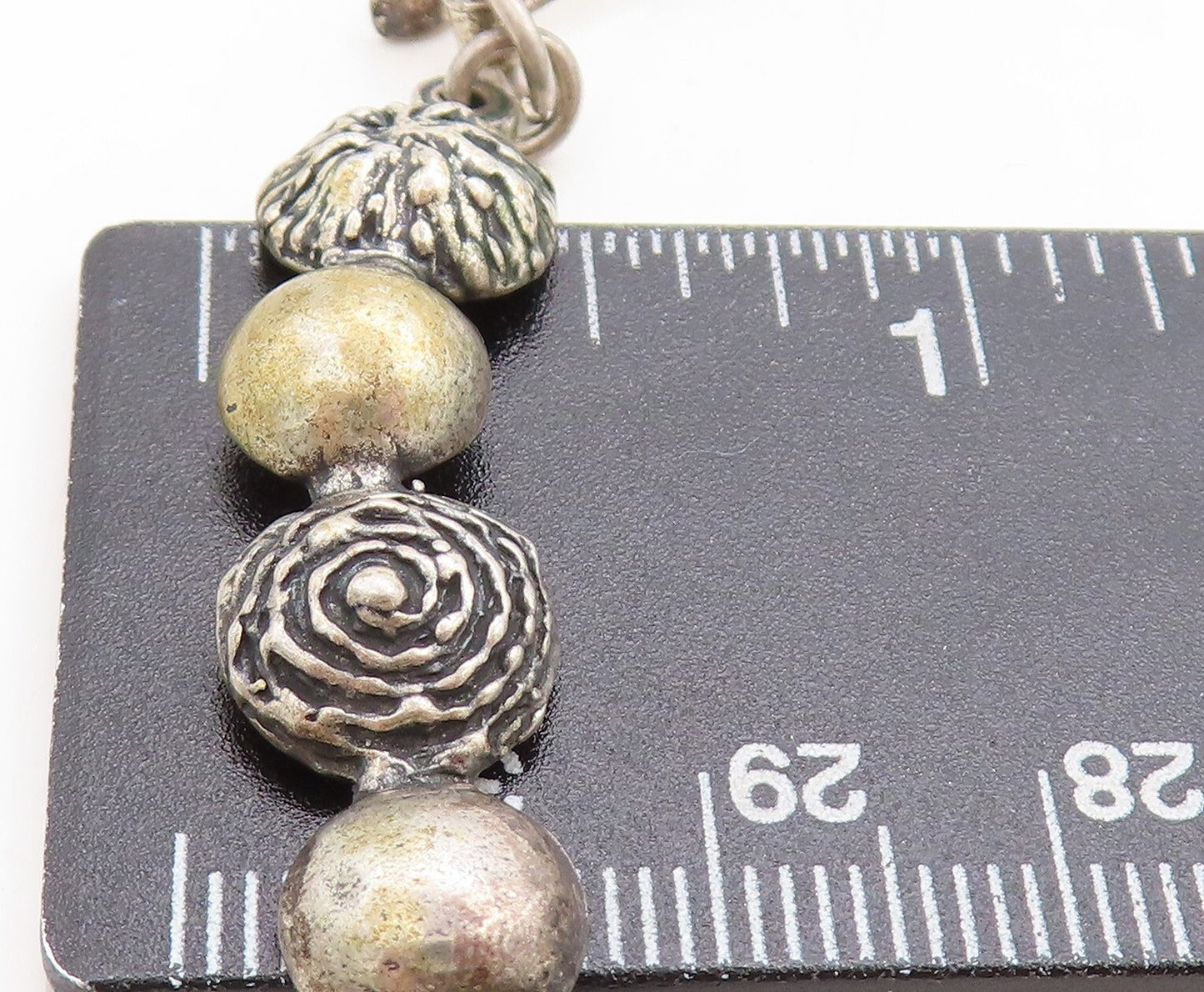 ISRAEL 925 Sterling Silver  Vintage Etched Dome Link Chain Necklace  NE1613