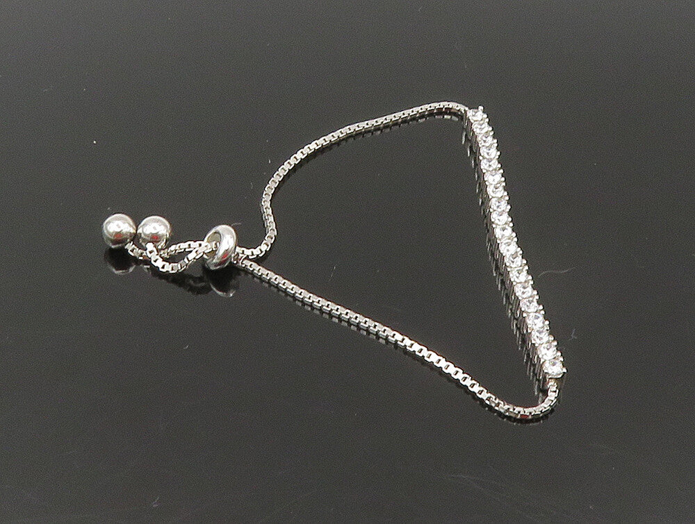 925 Silver  White Cubic Zirconia Adjustable Child Box Chain Bracelet  BT1057