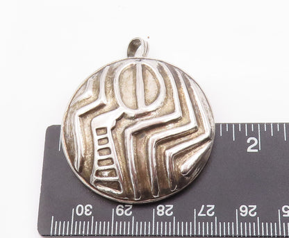 925 Sterling Silver Vintage Pendant Circular Domed Greek Design Carved  PT23028
