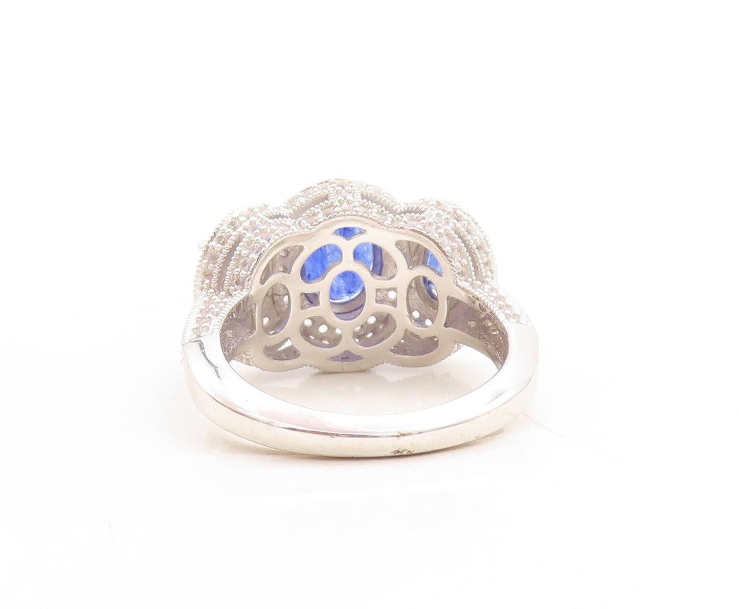 925 Sterling Silver Vintage Ring Oval Cut Sapphire Halo CZ Inlay  Sz 7  RG29887