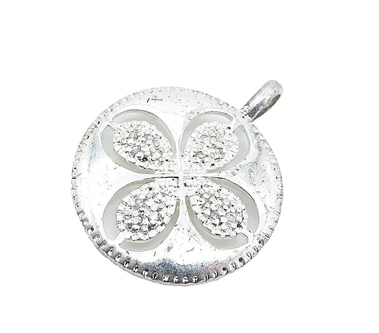925 Sterling Silver  Shiny Genuine Diamonds Flower Cutout Pendant  PT6167