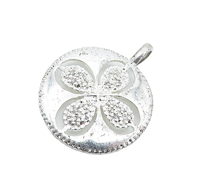 925 Sterling Silver  Shiny Genuine Diamonds Flower Cutout Pendant  PT6167