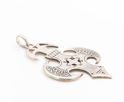 925 Sterling Silver Vintage Pendant Etched Sahara Spirit Amulet Cut Out  PT24829