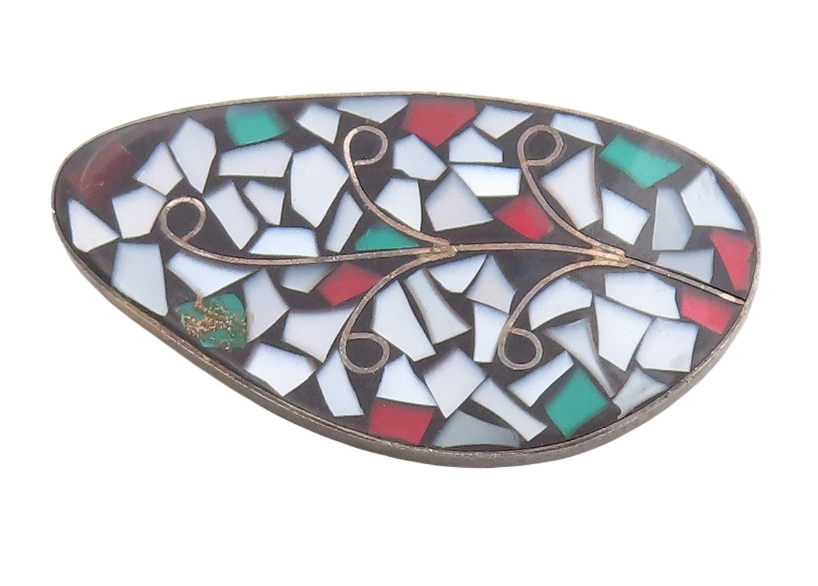 925 Sterling Silver Vintage Brooch Pin ISRAEL Crushed Glass Work Leaf   BP11218