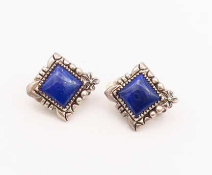 925 Sterling Silver Vintage Earrings CAROL FELLY Lapis Lazuli Clip Back  EG13622