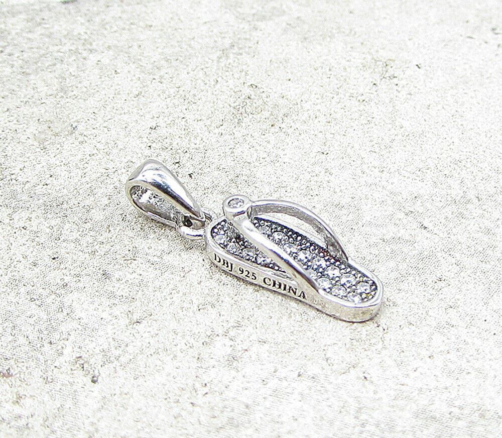 925 Sterling Silver  White Cubic Zirconia Flip Flop Drop Pendant  PT1157
