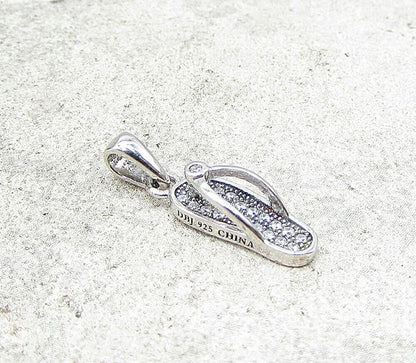 925 Sterling Silver  White Cubic Zirconia Flip Flop Drop Pendant  PT1157
