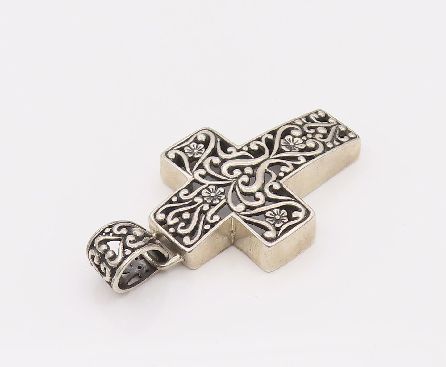 CAROLYN POLLACK 925 Silver  Vintage Filigree Work Cross Pendant  PT22215