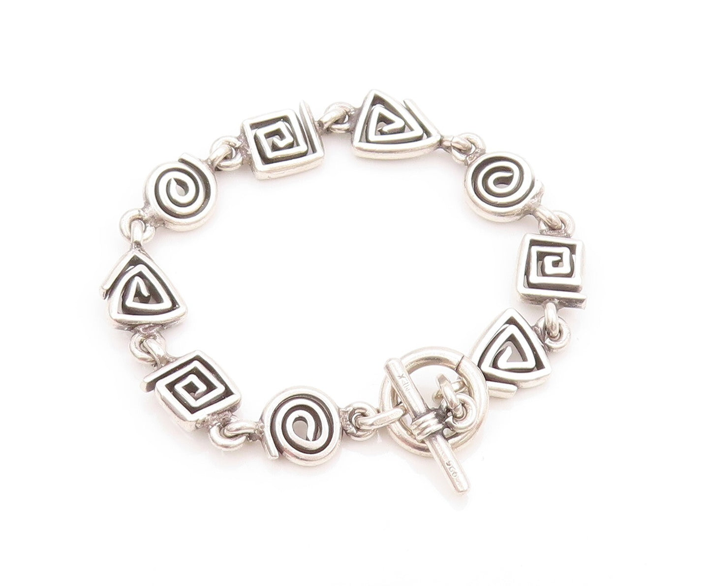 925 Sterling Silver Vintage Bracelet Spiral Square & Triangle Maze Cut  BT11119
