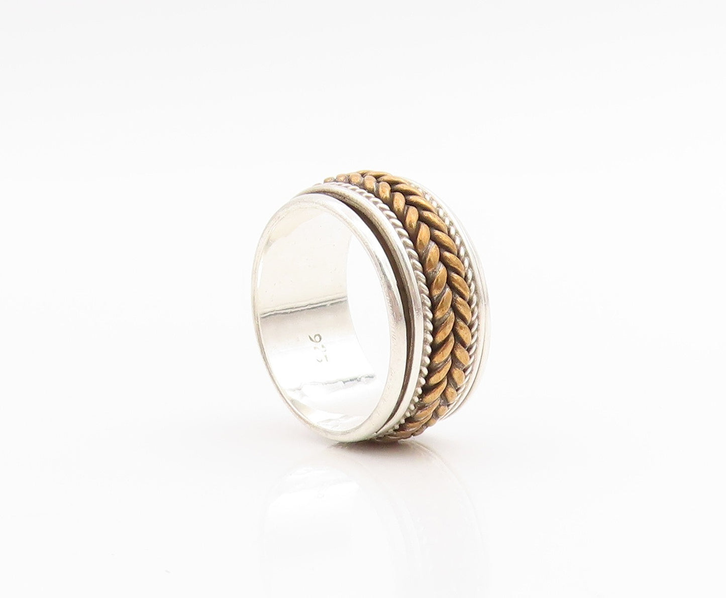 925 Sterling Silver Vintage Ring Two Tone Braided Spinning Band  Sz 7  RG33898