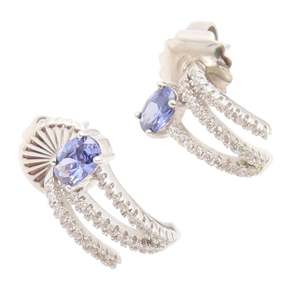 925 Sterling Silver Vintage Earrings Elegant Oval Tanzanite & CZ Stud  EG14196