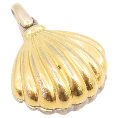 925 Sterling Silver Vintage Pendant Two Tone Scalloped Seashell Charm  PT26456