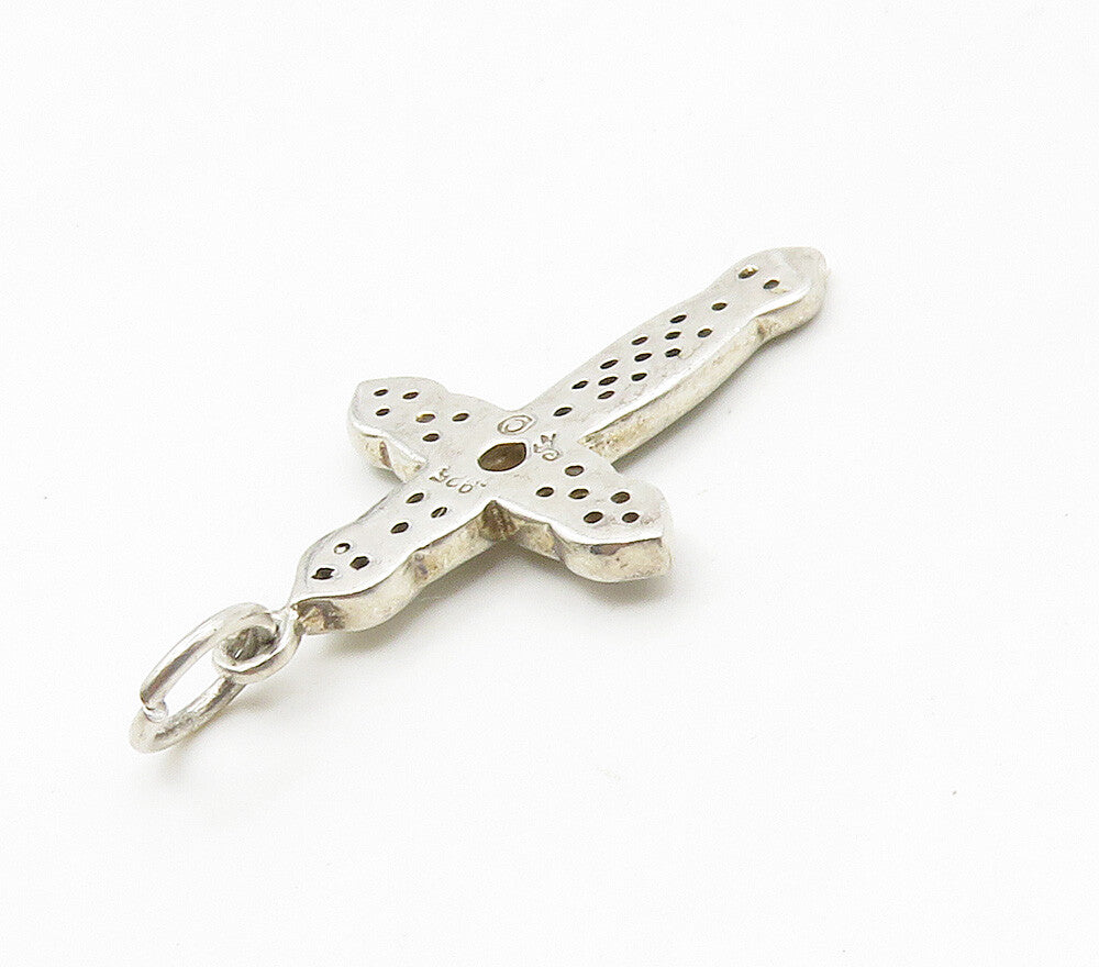 925 Sterling Silver  Shiny Petite Topaz Religious Cross Pendant  PT12040