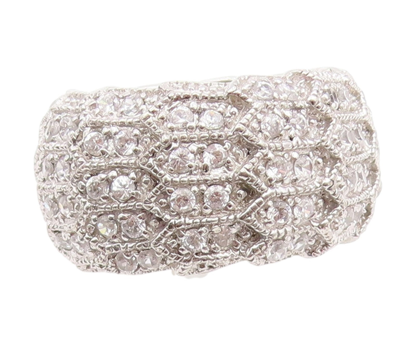 925 Sterling Silver Vintage Ring Round CZ Multi Row Eternity Band  Sz 7  RG34737