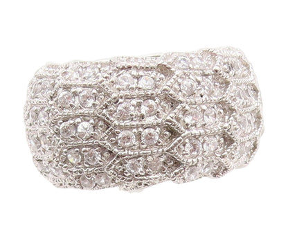 925 Sterling Silver Vintage Ring Round CZ Multi Row Eternity Band  Sz 7  RG34737