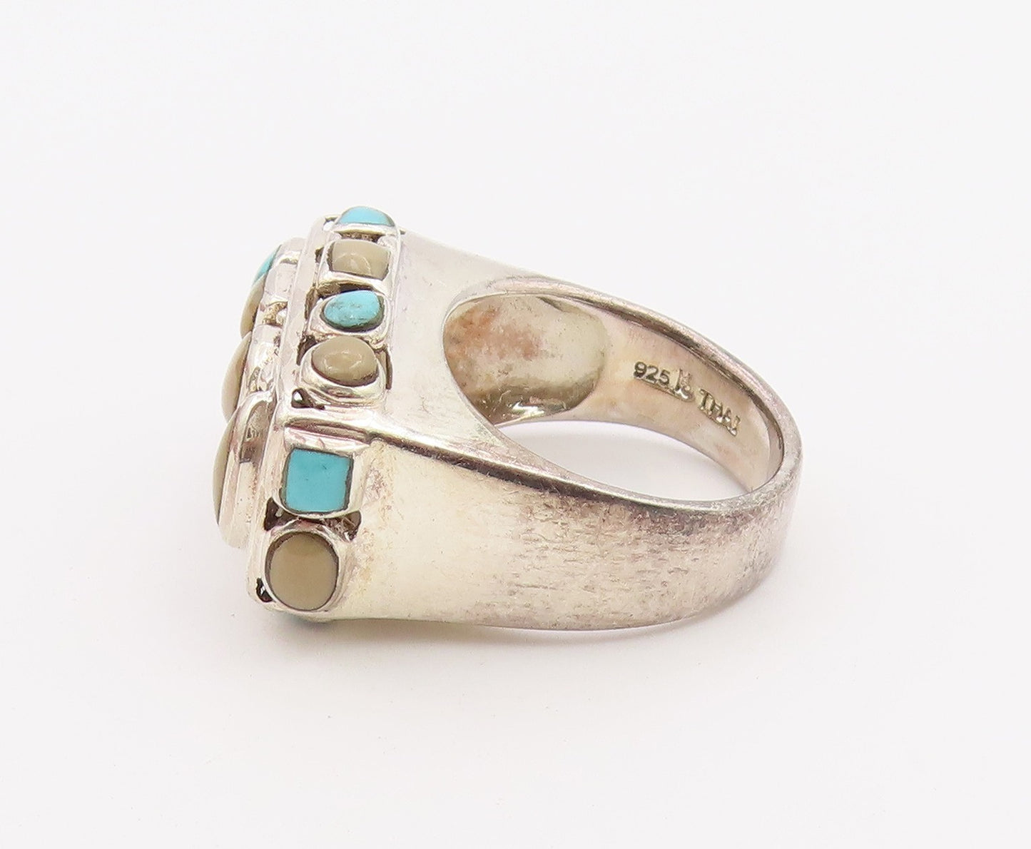 925 Sterling Silver Vintage Ring Turquoise Wide Openwork Band  Sz 6.5  RG36506