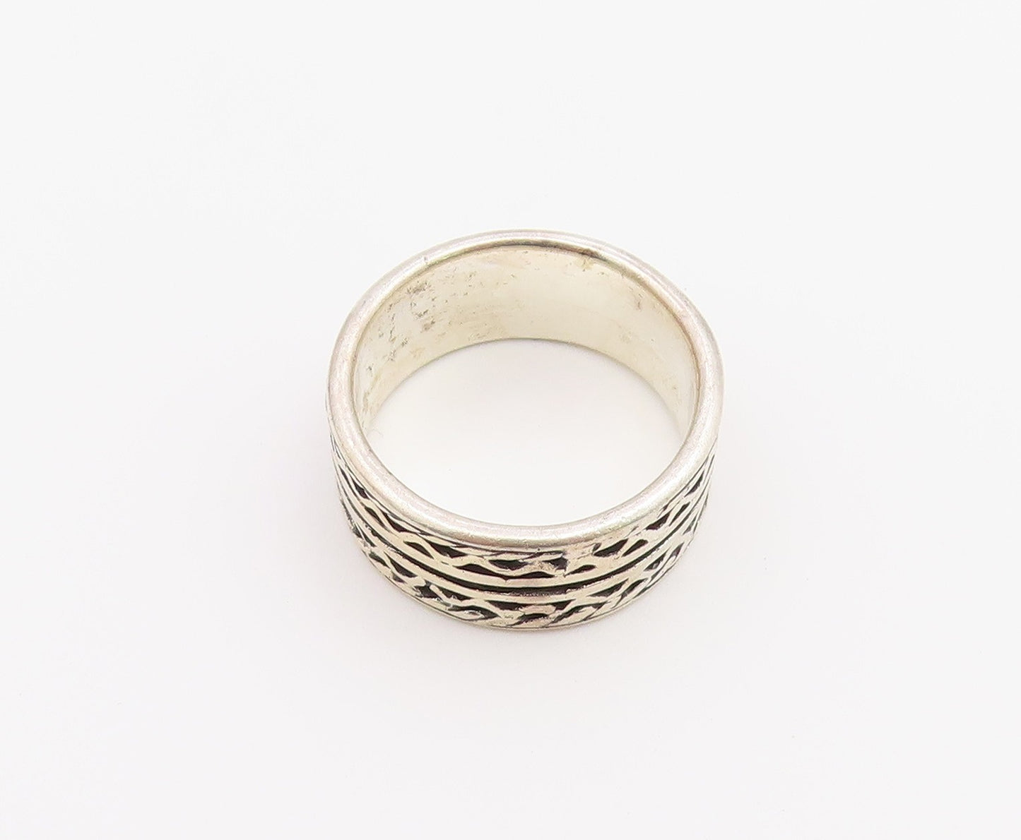 925 Sterling Silver Vintage Ring Classic Geometric Pattern Band  Sz 6  RG36895