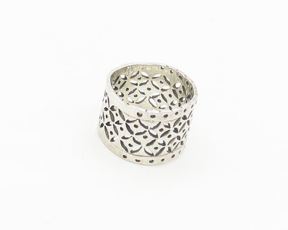 925 Sterling Silver  Vintage Shiny Cutout Pattern Band Ring Sz 6  RG18899
