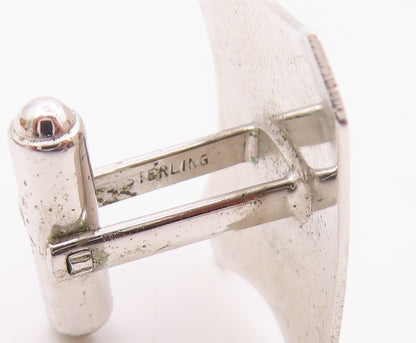 925 Sterling Silver  Vintage Shiny Polished Etched Detail Cuff Links  TR1726