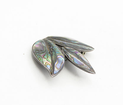 MEXICO 925 Sterling Silver Vintage Abalone Shell Floral Brooch Pin BP3286